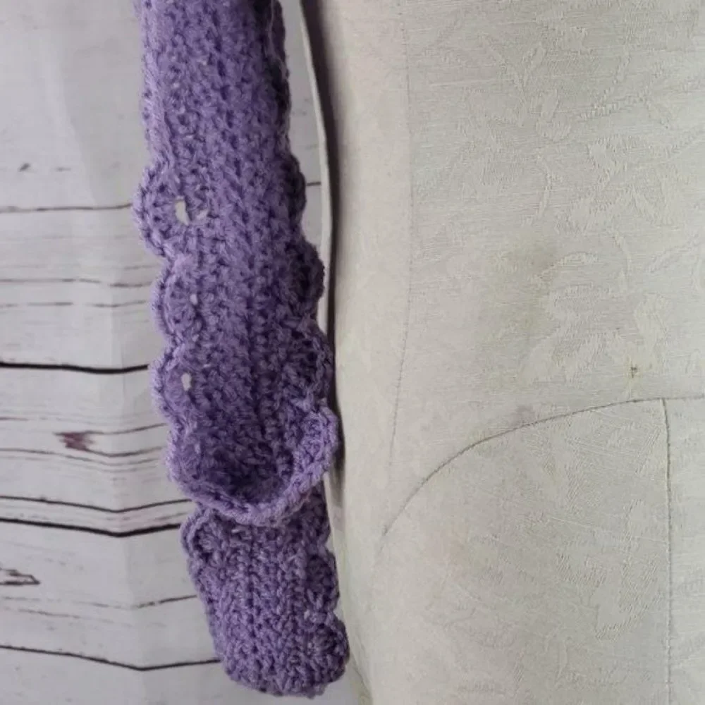 Handmade Crochet Lavender Purple‎ Detailed Scalloped Edge Scarf Wrap